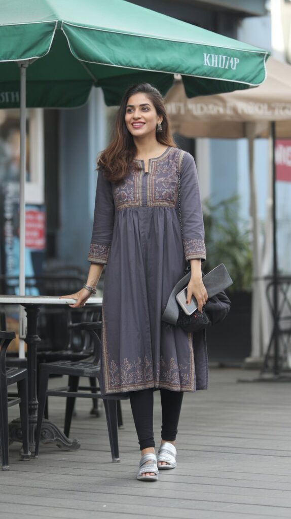 22 Gorgeous Indian Winter Outfits for Women You'll Love 3 Woolen Kurti with Leggings