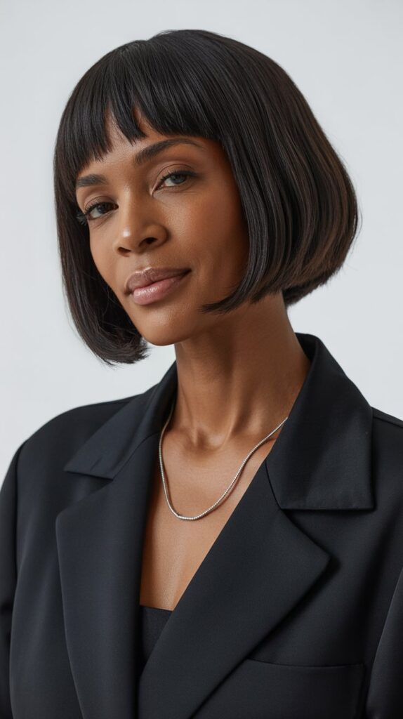 Top 30+ Stunning Hairstyles for Older Black Women: Easy Solutions for Everyday Glam! 20 Chin-Length Bob with Blunt Ends