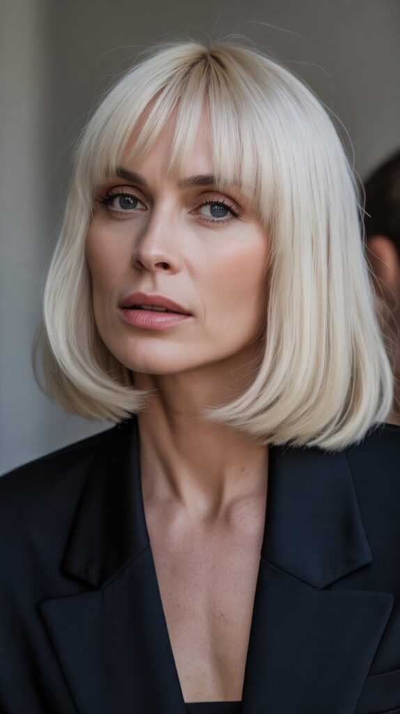 30 Stylish Long Bob with Curtain Bangs for Women Over 40 8 Sleek Long Bob with Baby Curtain Bangs