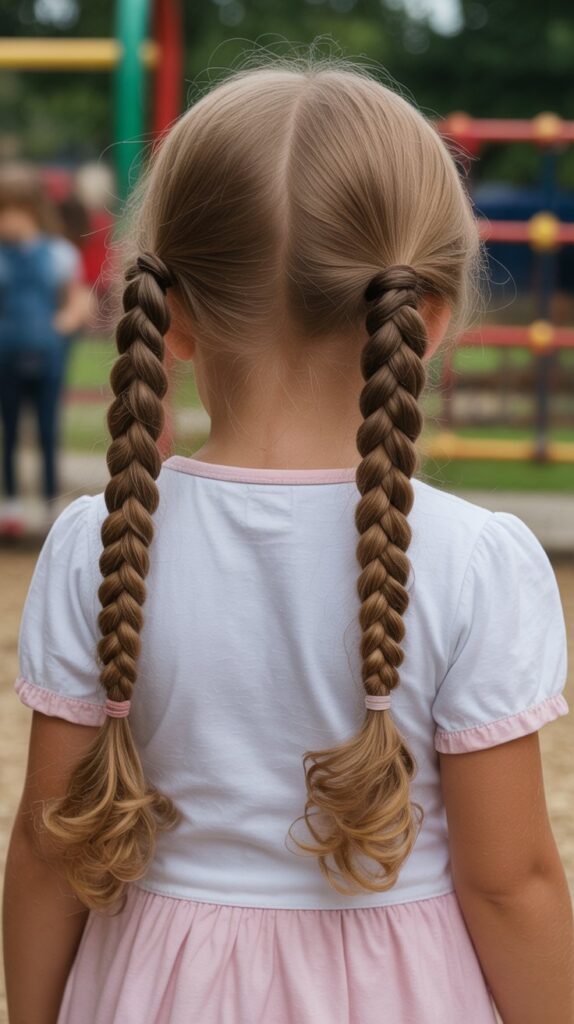 33 Adorable Kids' Hair Ideas That Keep Hair Out of the Face 15 . Braided Pigtails