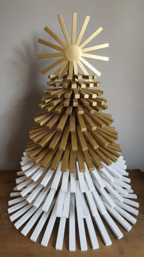 Top 33+ DIY Wooden Christmas Trees Anyone Can Make 20 Painted Wooden Shim Christmas Tree