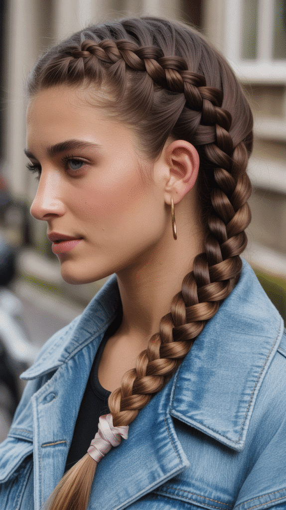 30 Must-Try Winter Hair Braid Trends for 2025 1 Chunky Side Braid with Ribbon Weave
