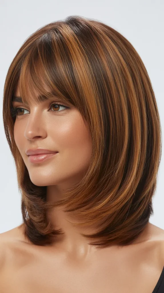  Layered Long Bob with Curtain Bangs and Subtle Layers