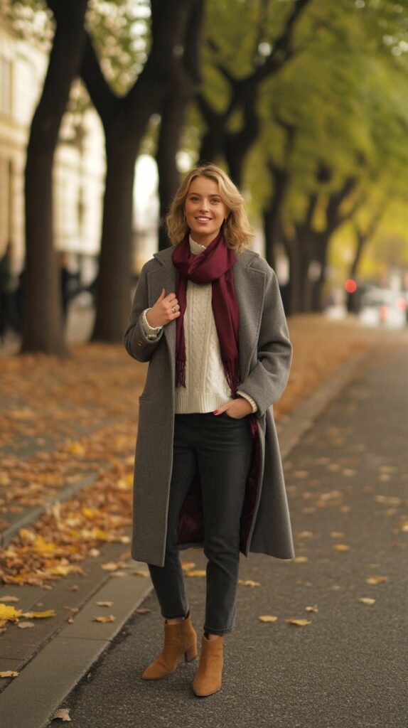 30 Best Casual Fall Outfits for Women 2025 30 Wool Coat with Sweater, Jeans, and Scarf