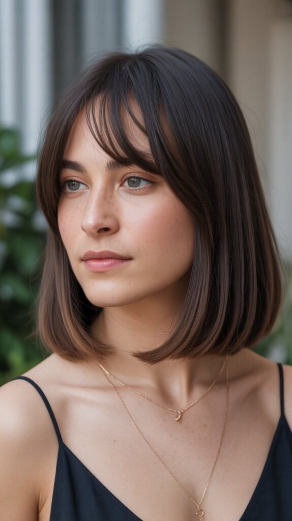 Classic Straight Long Bob with Soft Curtain Bangs