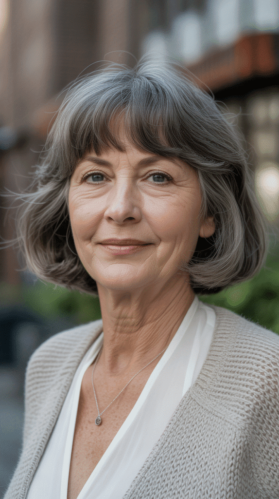Top 36 Low-Maintenance Haircuts for Women Over 70 16 The Chin-Length Bob with Bangs