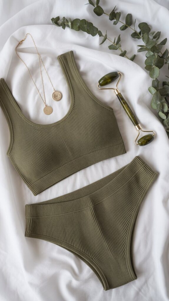 26 Aesthetic Self Care Sunday Outfit Inspirations 11 Ribbed Knit Two-Piece Set