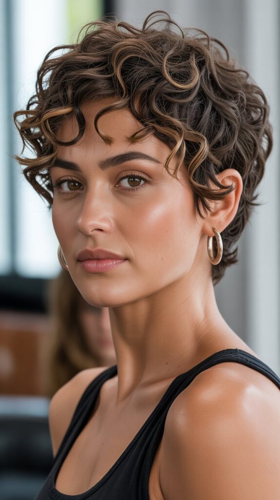 Transform Your Look: 25+ Stunning Curly Hairstyles For Round Faces 11 Curly Pixie With Height And Texture