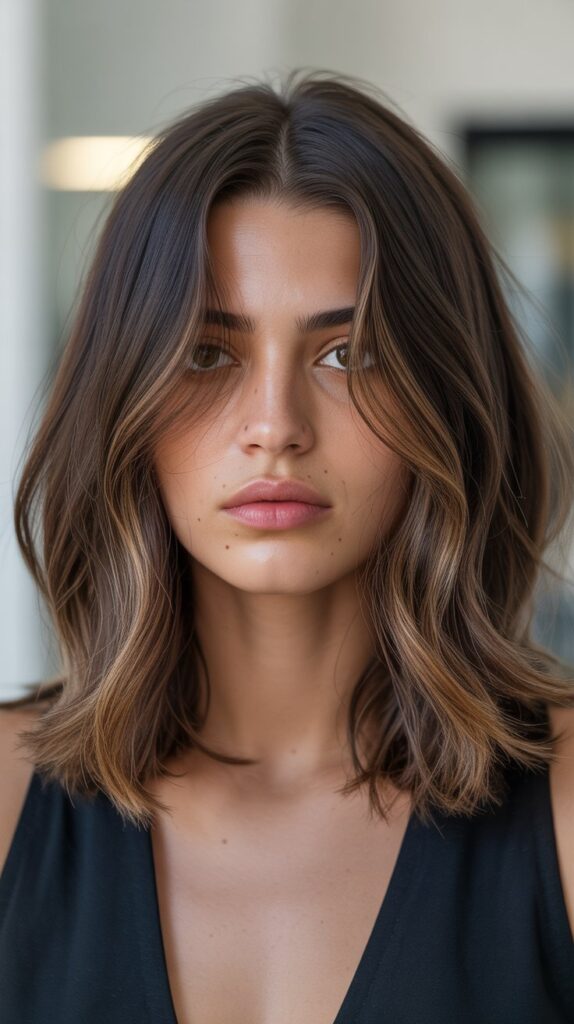 36 Gorgeous Lowlights for Medium Length Brown Hair on Brunettes 11 Face-Framing Lowlights