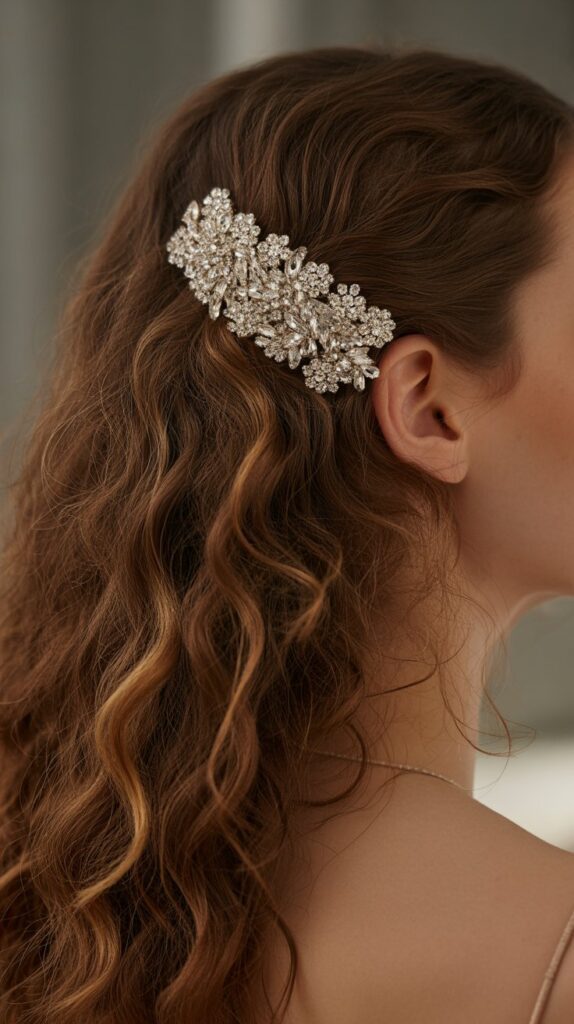 33 Modern Half Up Half Down Curly Hair Ideas That Will Turn Heads on Any Occasion 32 Jeweled Hairpin Half Up