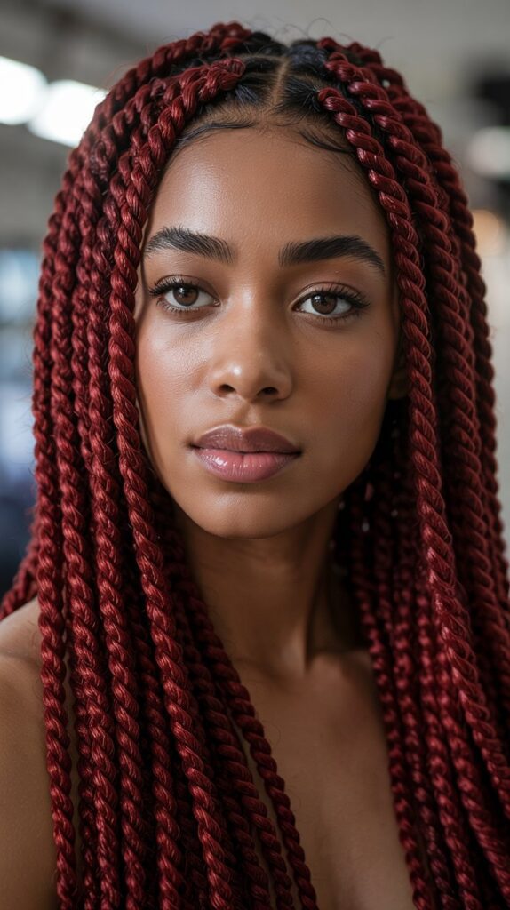 27 Beautiful Winter Hair Braid Color Inspirations 18 Mahogany Red Twist Braids