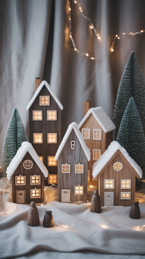 33 Profitable Rustic Christmas Wood Crafts for 2025 15 Wooden Christmas Village Houses