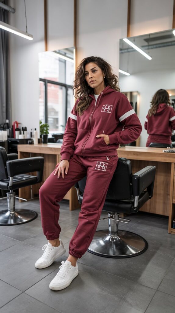 27 Trendy Baddie Hairstylist Outfits for Work 3 Monochrome Tracksuit in Bold Colors