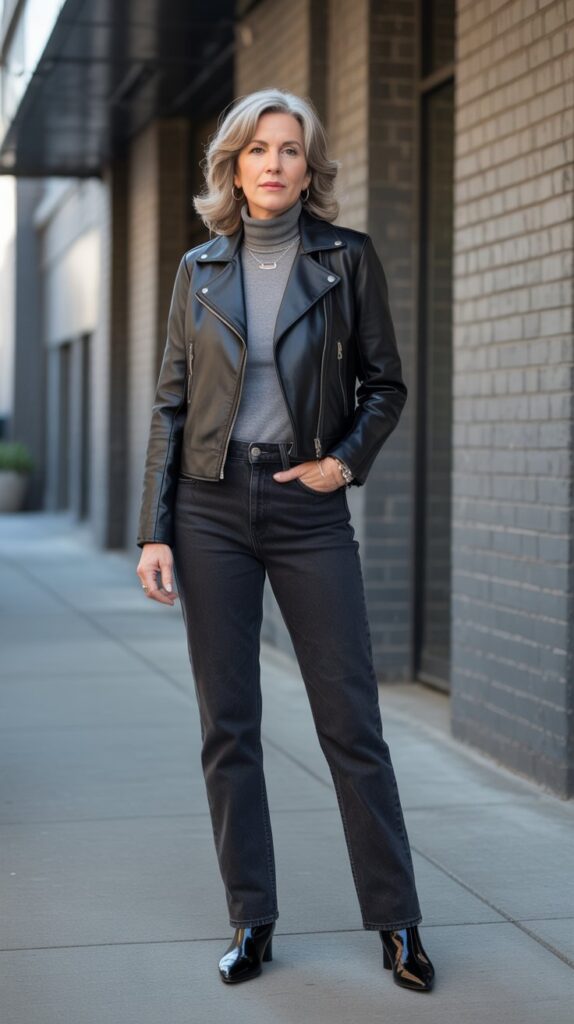 30 Fabulous Winter Outfits for Women Over 50 That Radiate Confidence 19 Sleek Leather Jacket Sophistication