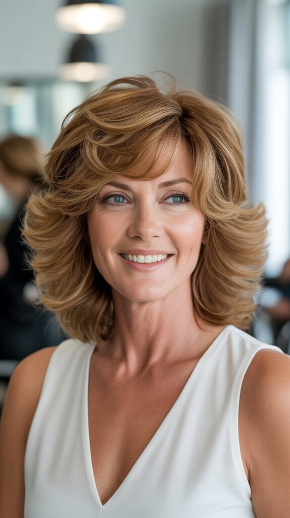 Best 30+ Very Layered Medium Hairstyles for Women Over 50 8 Voluminous Crown Layers