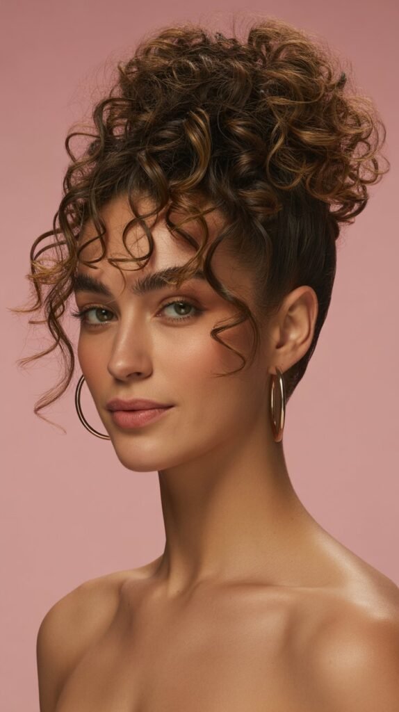 High Curly Ponytail with Volume