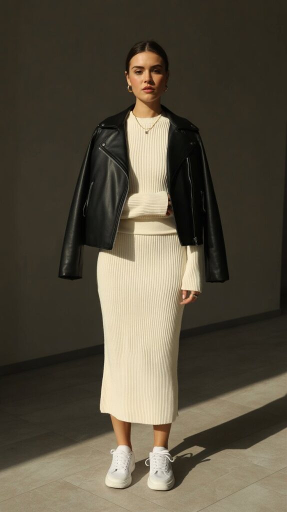 27 Elegant Self Care Sunday Dress to Impress Looks 19 The Matching Knit Set with Contrast Layer