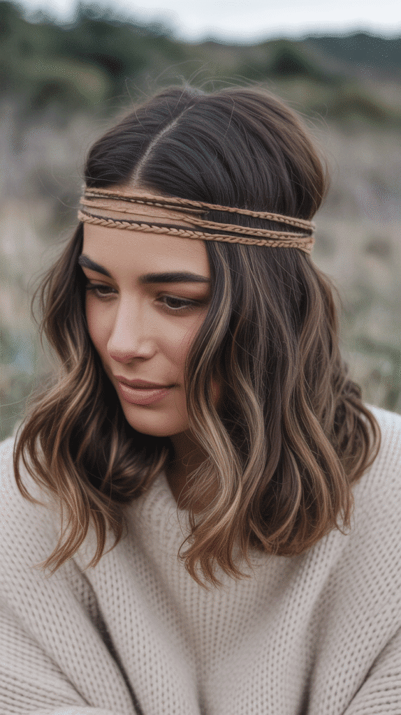 33 Beautiful Cute Winter Hairstyles for Medium Hair 13 Braided Headband with Down Hair