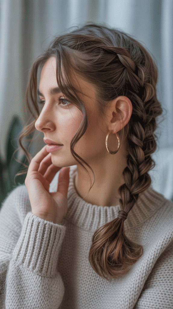 33 Beautiful Cute Winter Hairstyles for Medium Hair 19 Braided Low Ponytail