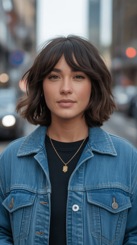 33 Beautiful Cute Winter Hairstyles for Medium Hair 12 Textured Shag with Curtain Bangs