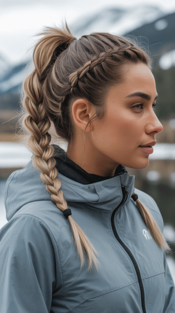 33 Beautiful Cute Winter Hairstyles for Medium Hair 30 Braided Ponytail with Wrapped Base