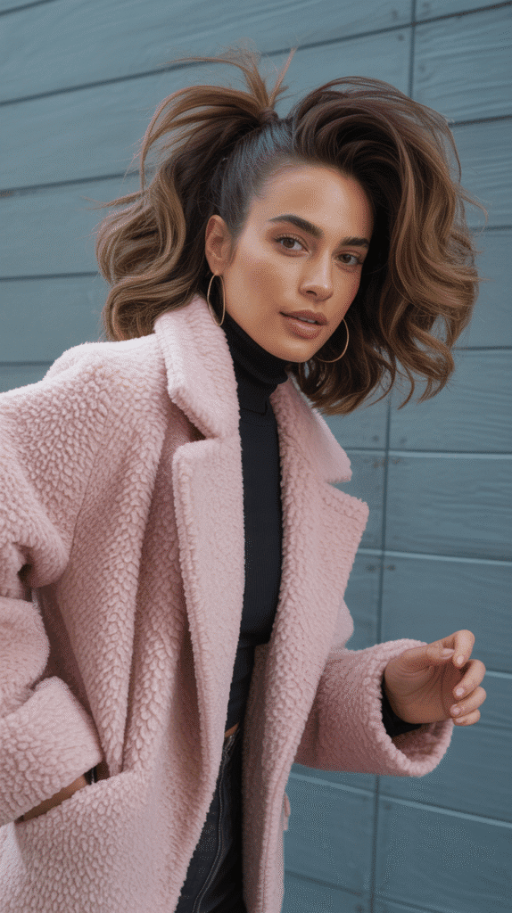 33 Beautiful Cute Winter Hairstyles for Medium Hair 25 Textured Ponytail with Volume