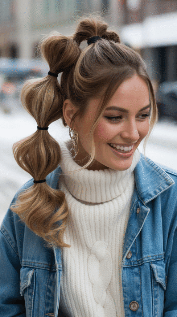 33 Beautiful Cute Winter Hairstyles for Medium Hair 9 Bubble Ponytail