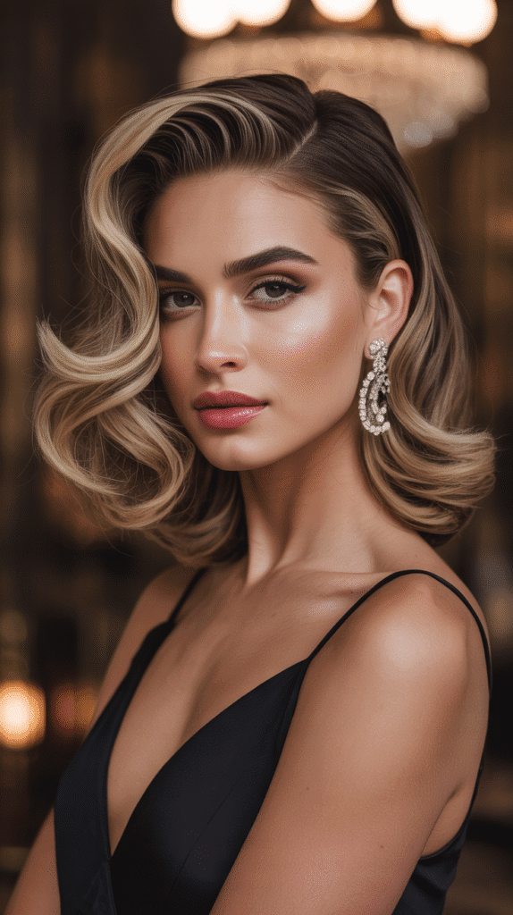 33 Beautiful Cute Winter Hairstyles for Medium Hair 10 Side-Swept Waves with Deep Part