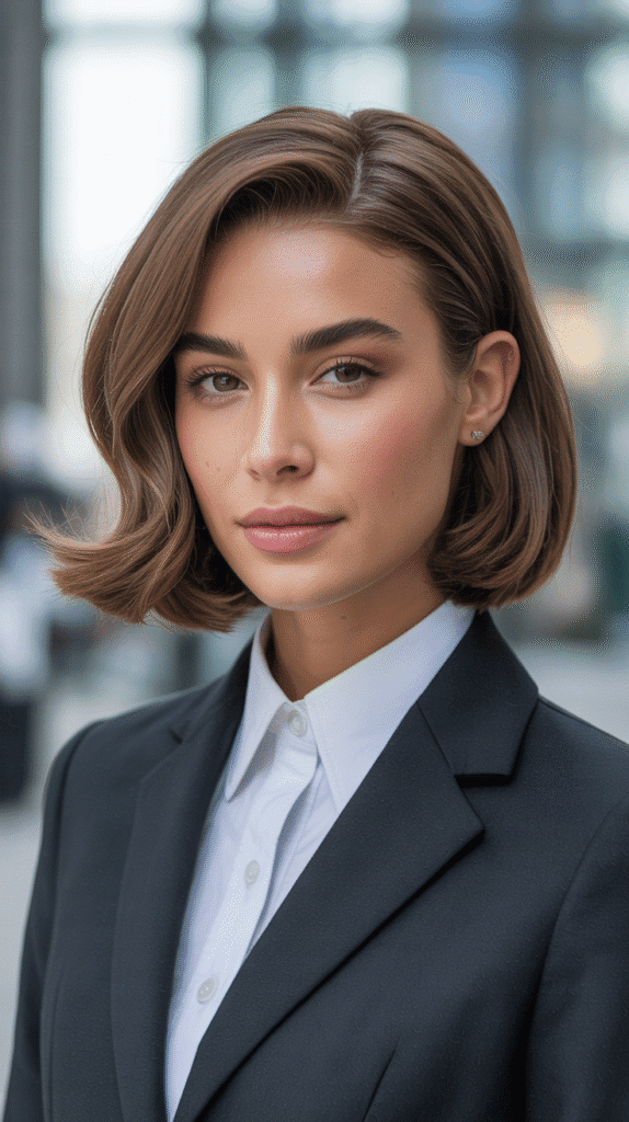 33 Beautiful Cute Winter Hairstyles for Medium Hair 29 Smooth Tucked Bob