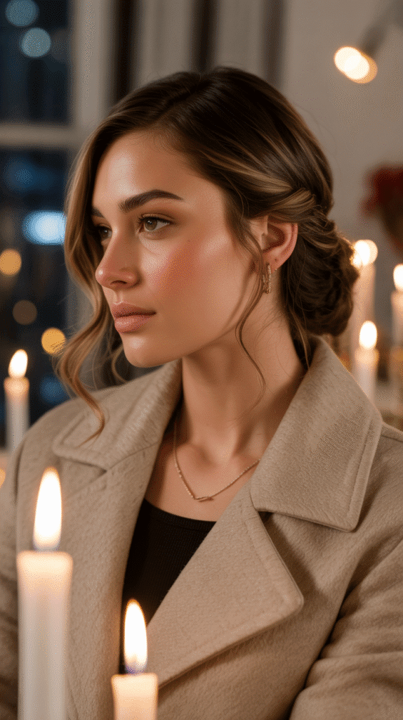 33 Beautiful Cute Winter Hairstyles for Medium Hair 27 Twisted Side Swept Style