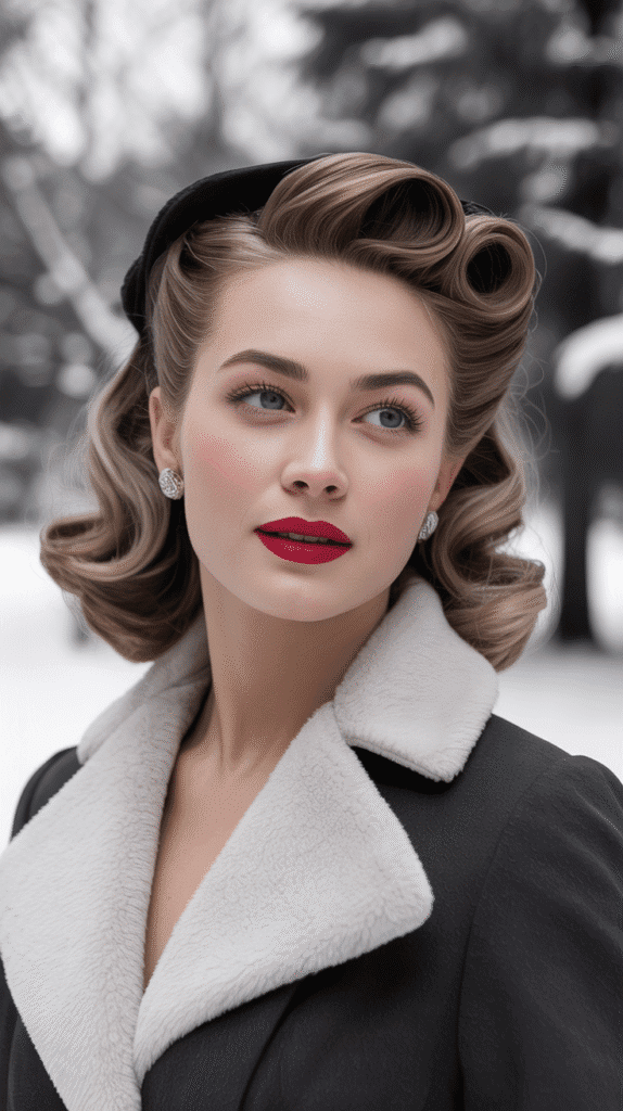 33 Beautiful Cute Winter Hairstyles for Medium Hair 4 Vintage-Inspired Victory Rolls
