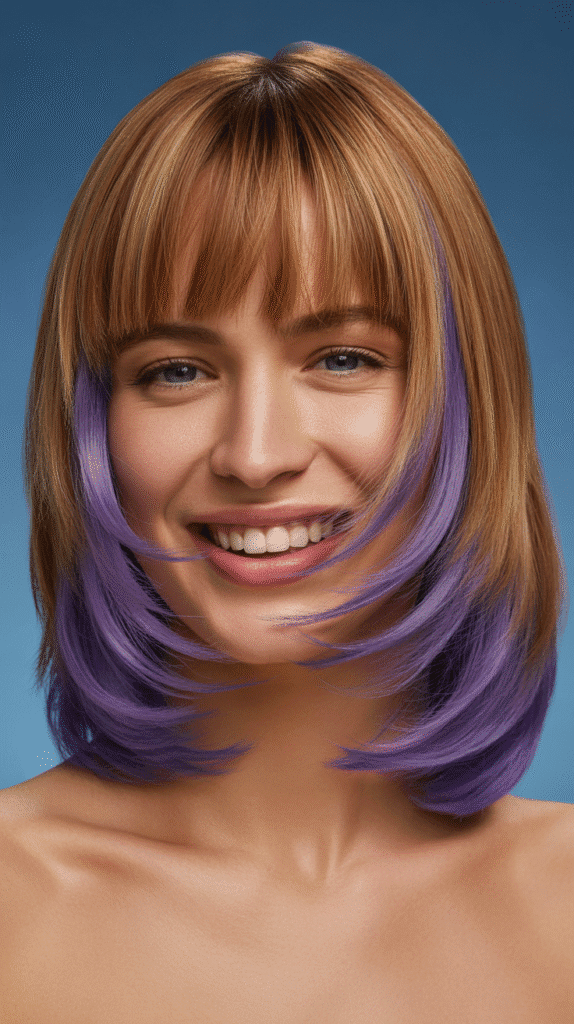 Long Bob with Curtain Bangs and Peek-a-Boo Color