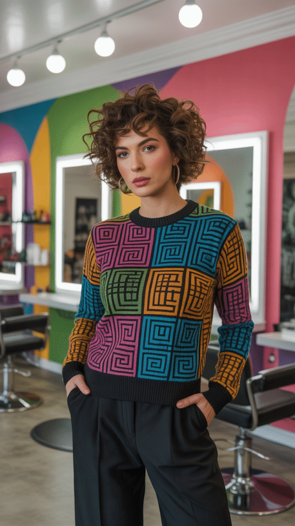 27 Stylish Hairstylist Outfits for Work in Winter 18 Statement Sweater with Black Pants