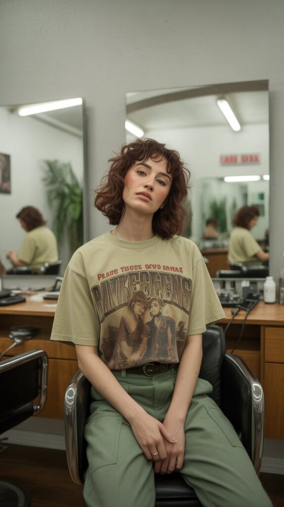 33 Fresh Hairstylist Outfits for Work in Spring 29 Vintage Band Tee with Modern Bottoms