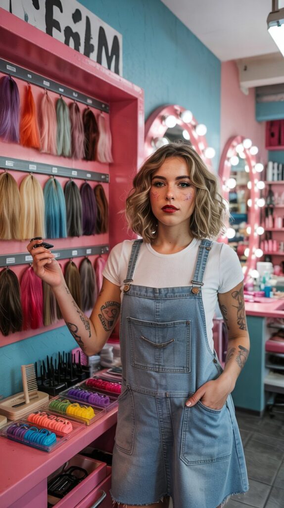 33 Polished Summer Hairstylist Outfits for Work 8 Denim Overall Dress with Fitted Tee Underneath