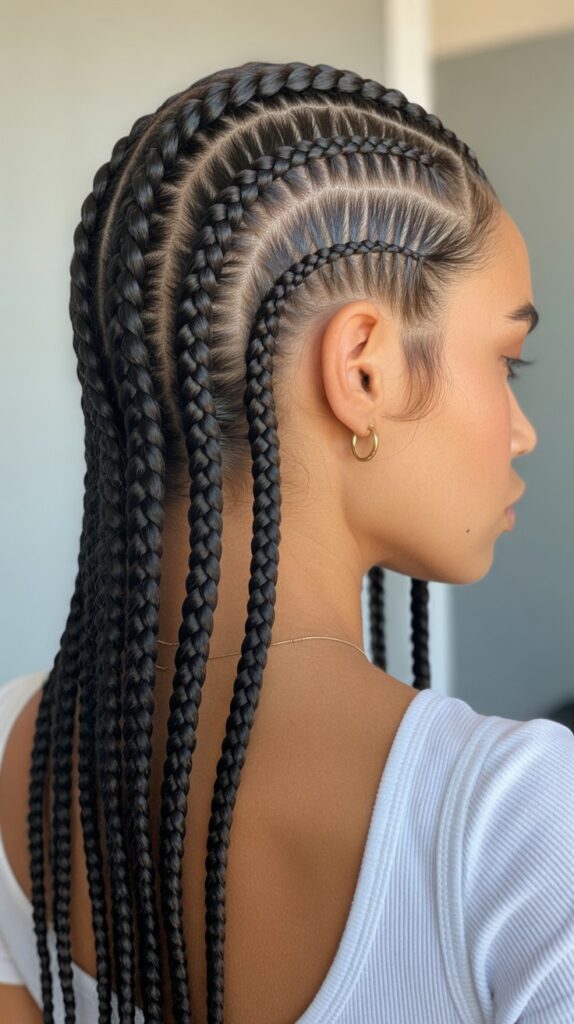 30 Best Cornrow Hairstyles for Kids with Natural Hair 24 Mixed Size Cornrows