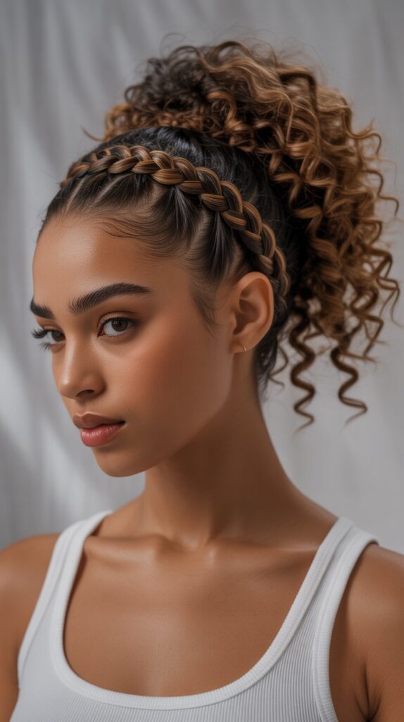 Top 33+ Baddie Hairstyles for Black Women Turn Heads 34 Crown Braid with Curly Ponytail