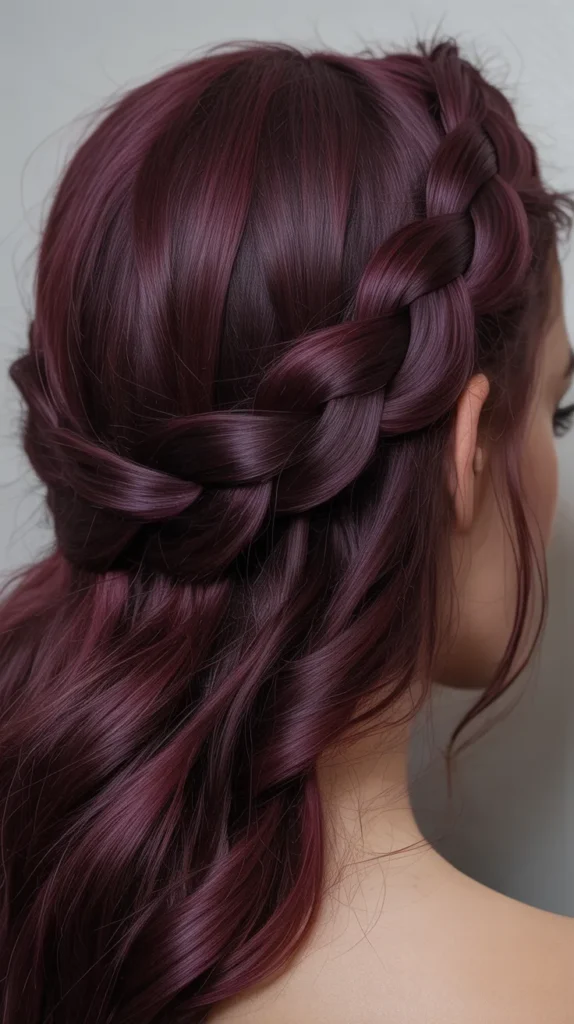 Twisted Crown Braid with Deep Plum