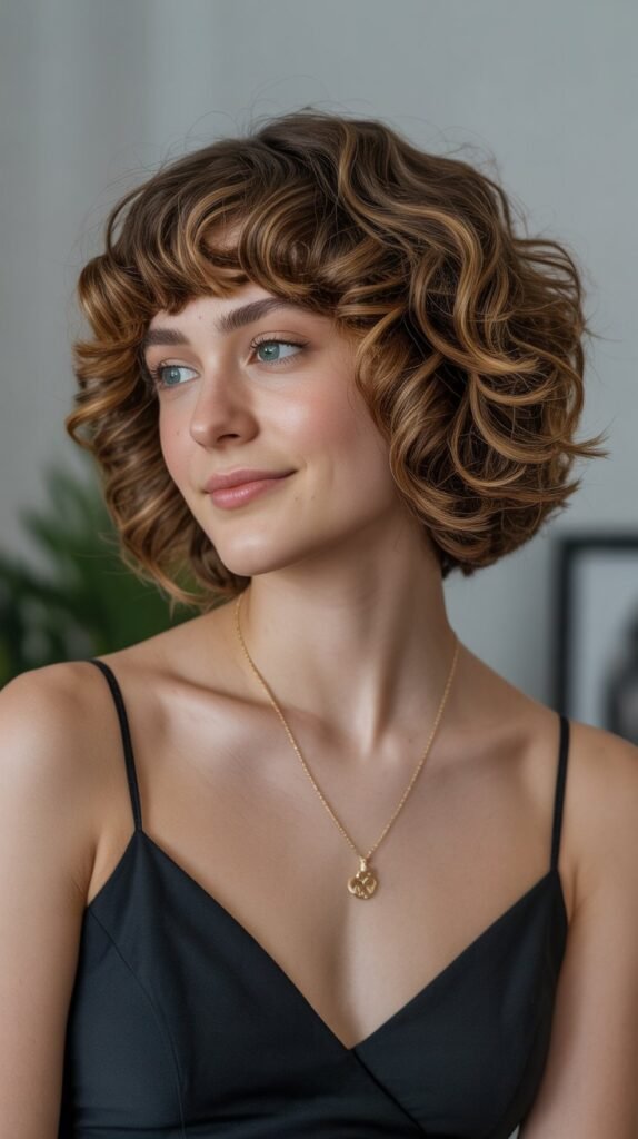 Curly Bob with Bangs