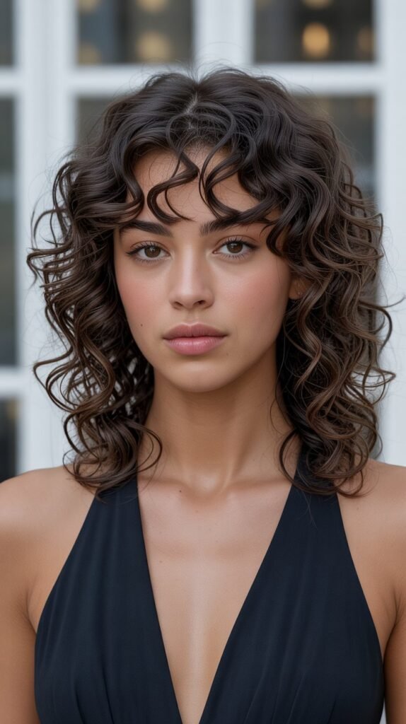 Layered Curly Middle Part