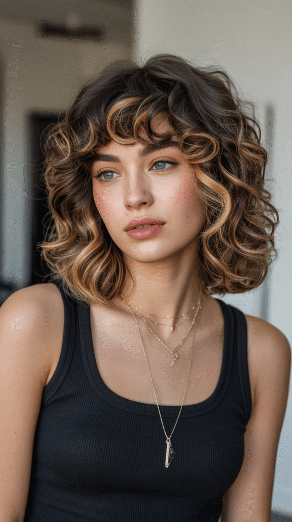  Long Bob with Curtain Bangs and Money Pieces