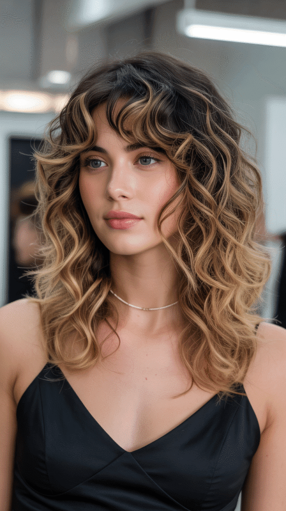  Long Bob with Curtain Bangs and Color Melt