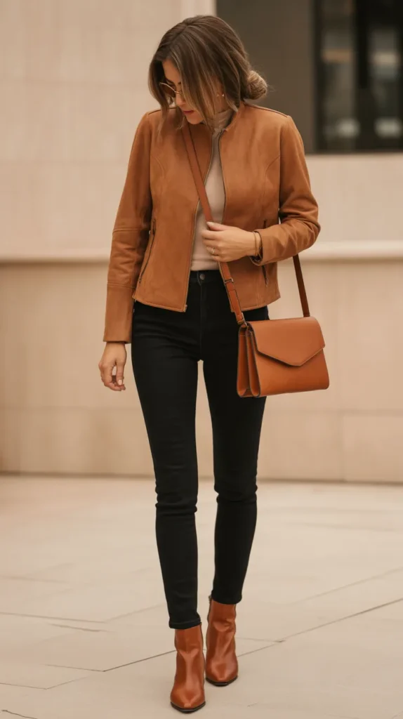 Suede Jacket and Black Jeans