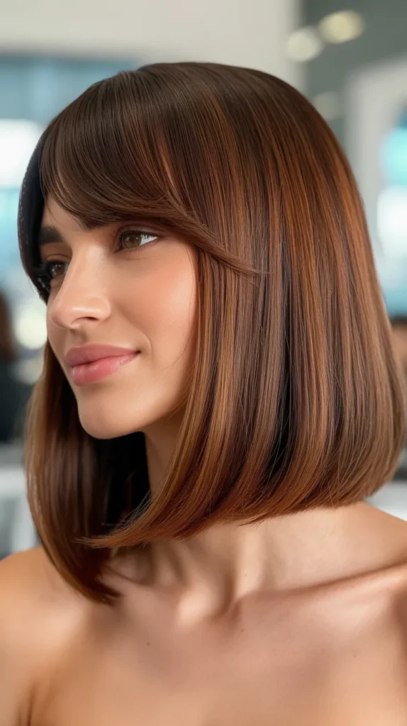 Long Bob with Side-Parted Curtain Bangs