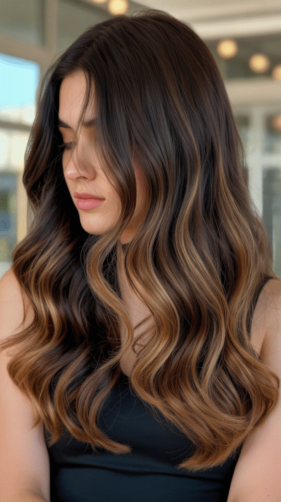 30+ Dark Brown Hair Color Ideas to Add Depth and Dimension 30 Dark Brown with Amber Waves