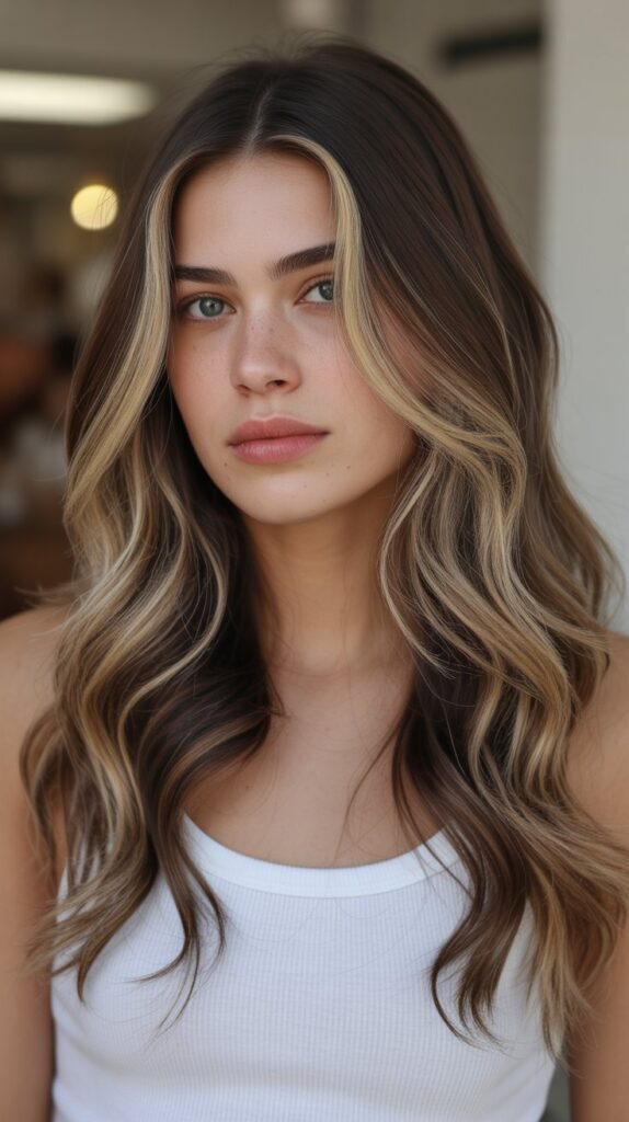 23. Blonde Highlights on Dark Brown Hair