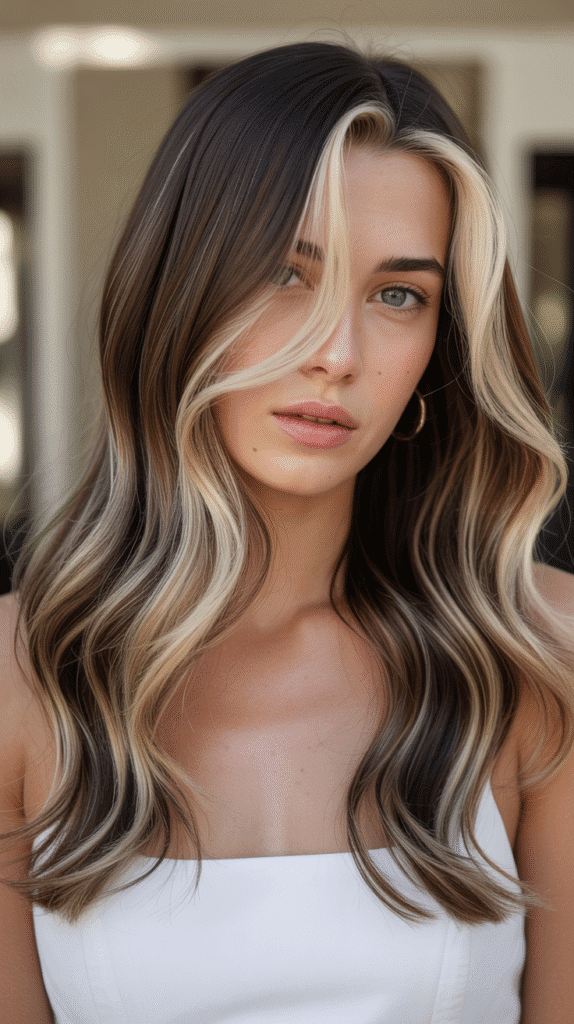 30+ Dark Brown Hair Color Ideas to Add Depth and Dimension 32 Dark Brown with Champagne Highlights