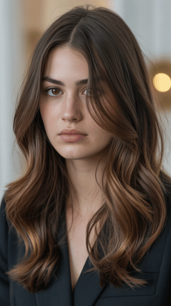 30+ Dark Brown Hair Color Ideas to Add Depth and Dimension 12 Dark Brown with Subtle Golden Lowlights