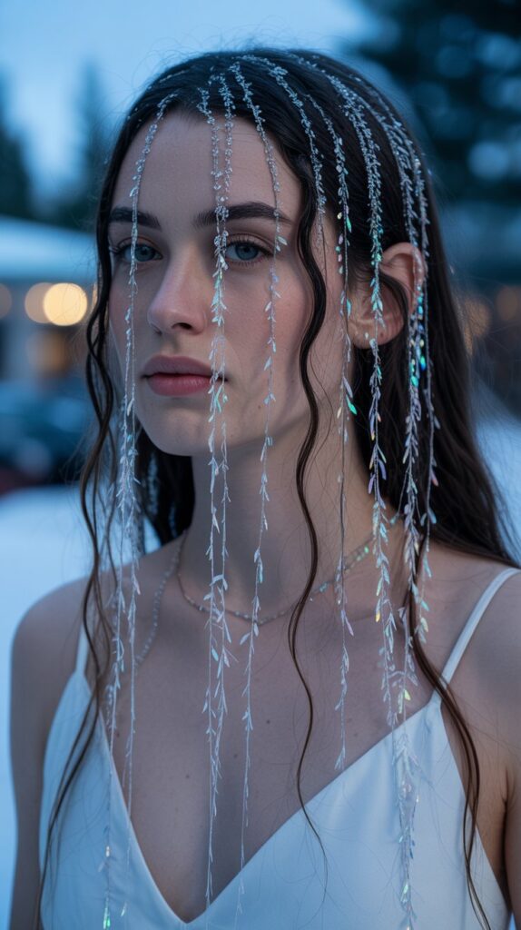 27 Stunning Christmas Tree Hairstyles to Shine Bright at Any Party 18 Icicle Hair Tinsel Extensions