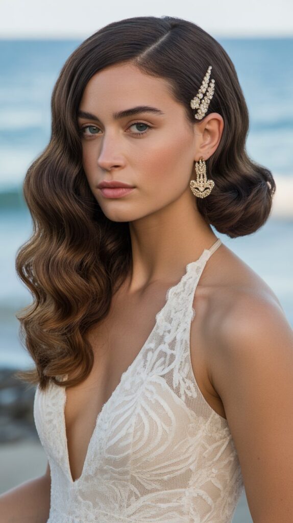 30+ Stunning Beach Wedding Hairstyles That Will Make Waves 34 Side Part With Deep Waves
